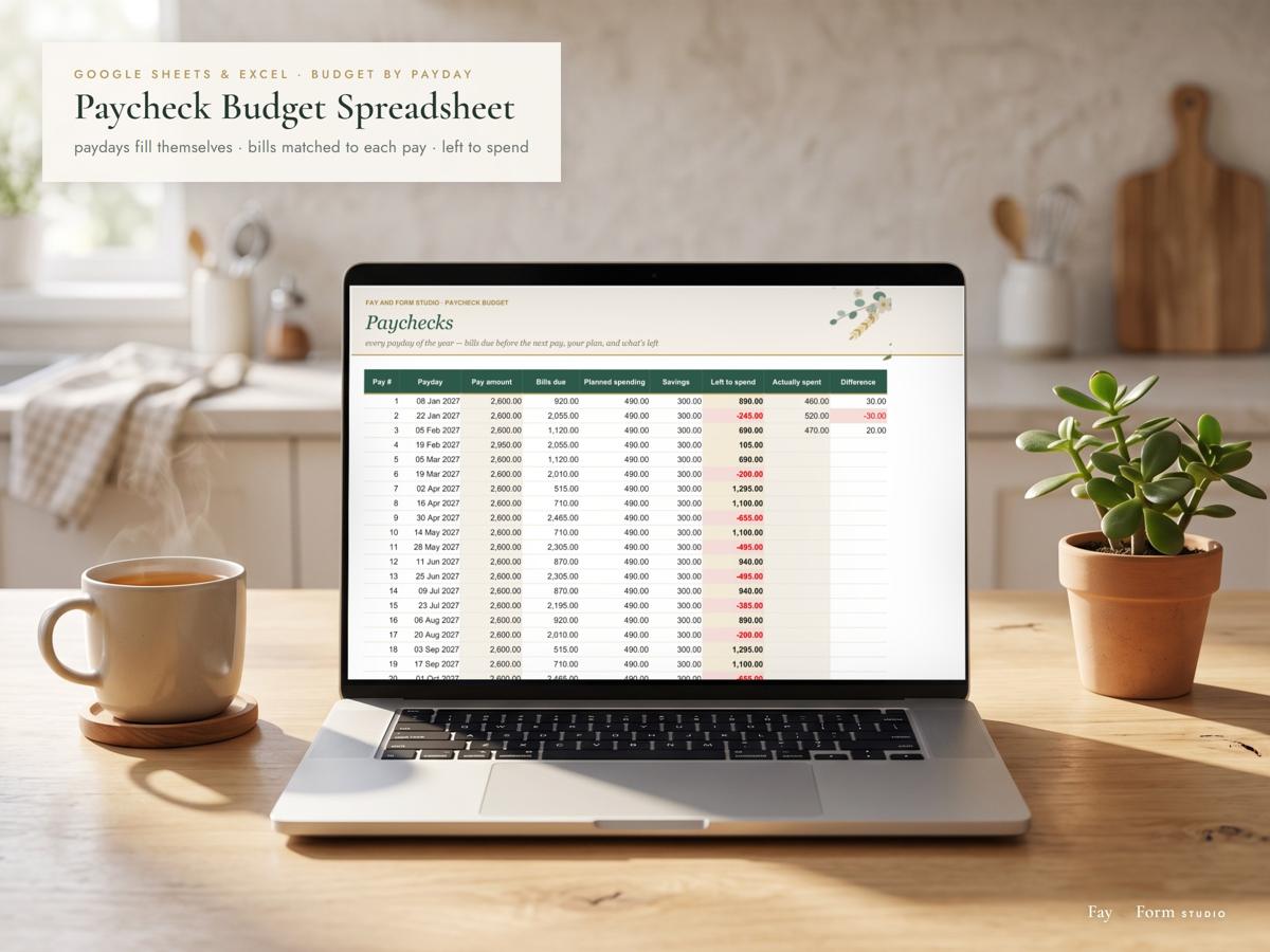 Paycheck Budget Spreadsheet Google Sheets & Excel